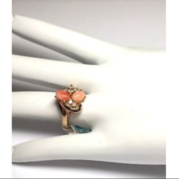 Gold Peach Coral CZ Cocktail Statement Ring Size 6 - Picture 5 of 8